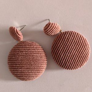 NWOT Earrings - Round pink corduroy